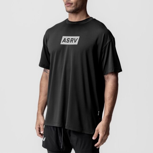 ASRV Black Short Sleeve Aerosilver "BOX LOGO" Oversized Tee - Picture 1 of 5
